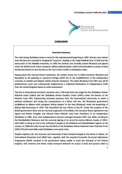 IJR Zimbabwe Country Profile IJR Zimbabwe Country Profile