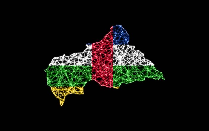 Map of central african republic, polygonal mesh line map, flag map
