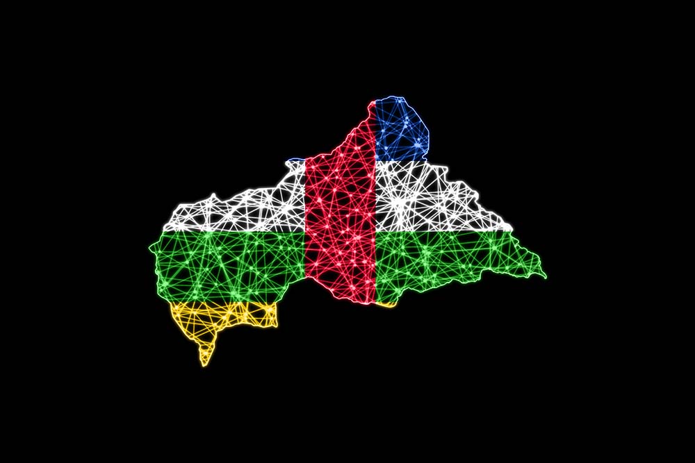 Map of central african republic, polygonal mesh line map, flag map