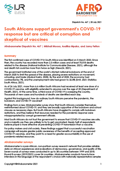 Afrobarometer Dispatch No. 467 Afrobarometer Dispatch No. 467