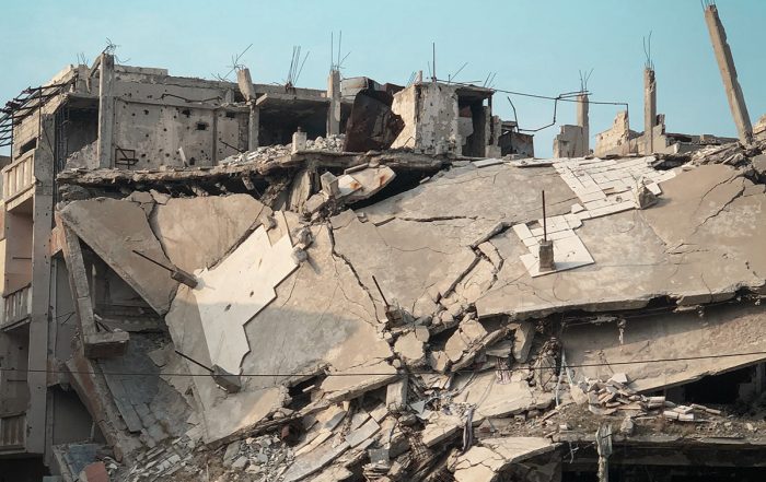 Photo of a building destroyed by an earthquake